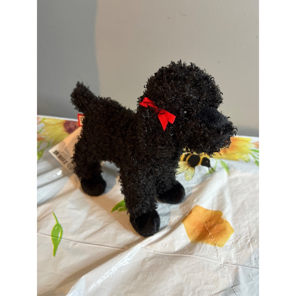 Douglas The Cuddle Toy Black Poodle Plush Standing Stuffed Animal Red Bow NWT